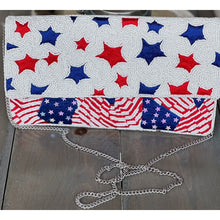 Load image into Gallery viewer, Patriotic Red White Blue Stars Stripes Seed Beaded Handbag - OBX Prep
