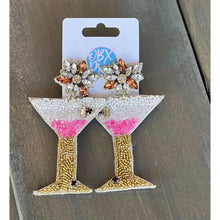Load image into Gallery viewer, Pink Martini Gold Stems Seed Beaded Drop Earrings - OBX Prep
