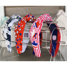 Load image into Gallery viewer, Patriotic Red White Stripe Star Top Knot Headband 4th of July - OBX Prep
