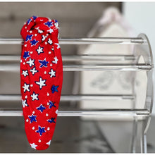 Load image into Gallery viewer, Patriotic Red Seed Beaded Star Top Knot Headband 4th of July - OBX Prep

