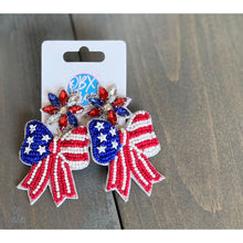 Load image into Gallery viewer, Patriotic Red White and Blue Handmade Bow Earrings - OBX Prep
