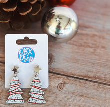 Load image into Gallery viewer, Christmas Tree Cake Silver Star Stud Topper Dangle Earrings.
