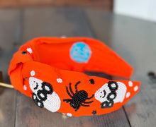 Load image into Gallery viewer, Boo Spider Halloween Top Knot Seed Beaded Handmade Headband - OBX Prep
