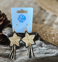 Load image into Gallery viewer, New Year&#39;s Eve Theme Star Seed Beaded Drop Earrings.
