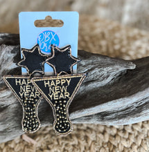 Load image into Gallery viewer, Happy New Year Martini Glass Earrings.
