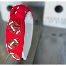 Load image into Gallery viewer, Football Seed Beaded Team Spirit Top Knot Headband - OBX Prep
