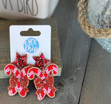 Load image into Gallery viewer, Pink Candy Cane Bow Christmas Beaded Earrings - OBX Prep
