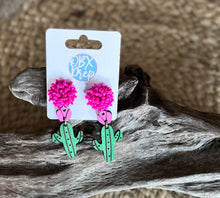 Load image into Gallery viewer, Handmade Hand-Painted Cactus Earrings – Southwestern Charm with a Pop of Pink! 🌵✨.
