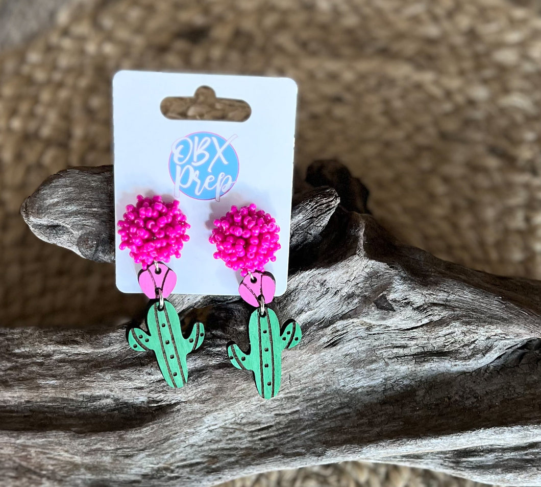 Handmade Hand-Painted Cactus Earrings – Southwestern Charm with a Pop of Pink! 🌵✨.