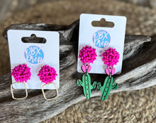 Load image into Gallery viewer, Handmade Hand-Painted Cactus Earrings – Southwestern Charm with a Pop of Pink! 🌵✨.
