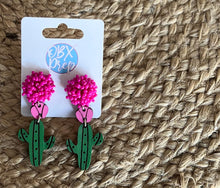 Load image into Gallery viewer, Handmade Hand-Painted Cactus Earrings – Southwestern Charm with a Pop of Pink! 🌵✨.
