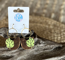 Load image into Gallery viewer, Handmade Hand-Painted Monstera Leaf Wood Earrings – Tropical &amp; Chic! 🌿✨.

