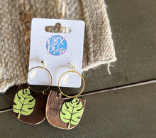 Load image into Gallery viewer, Handmade Hand-Painted Monstera Leaf Wood Earrings – Tropical &amp; Chic! 🌿✨.
