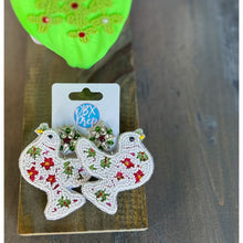 Load image into Gallery viewer, Peace Dove Festive Embroidered and Beaded Dangle Earrings OBX Prep Exclusive S
