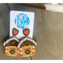 Load image into Gallery viewer, Gingerbread House seed beaded Christmas dangle earrings. - OBX Prep
