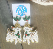 Load image into Gallery viewer, Christmas White Reindeer Beaded Dangle Earrings - OBX Prep
