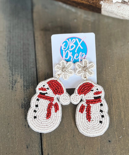 Christmas Snowman Seed Beaded Earrings - OBX Prep