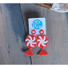 Load image into Gallery viewer, Christmas Snowflake Wine Glass Seed Beaded Earrings - OBX Prep
