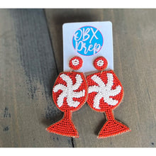 Load image into Gallery viewer, Christmas Snowflake Wine Glass Seed Beaded Earrings - OBX Prep
