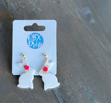 Load image into Gallery viewer, Easter Bunny Rabbit with Pink Bow Polymer Clay Dangle Earrings WS
