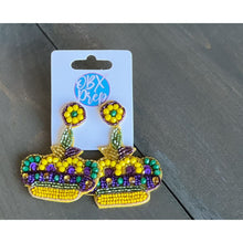 Load image into Gallery viewer, Mardi Gras Crown with Flourish Seed Bead Drop Earring - OBX Prep
