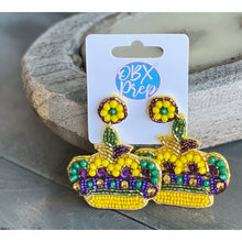 Load image into Gallery viewer, Mardi Gras Crown with Flourish Seed Bead Drop Earring - OBX Prep

