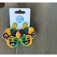 Load image into Gallery viewer, Mardi Gras Jester Smile Seed Bead Drop Earrings - OBX Prep
