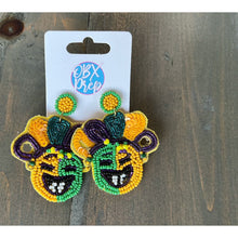 Load image into Gallery viewer, Mardi Gras Jester Smile Seed Bead Drop Earrings - OBX Prep
