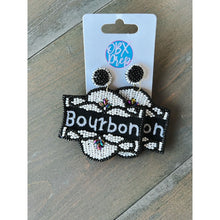 Load image into Gallery viewer, Mardi Gras Bourbon Street Sign Seed Bead Dangle Earrings - OBX Prep

