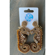 Load image into Gallery viewer, Gold Seahorse Seed Beaded Dangle Earrings - OBX Prep
