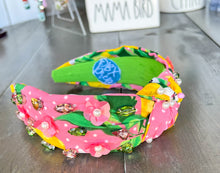 Load image into Gallery viewer, Julie Lemons and Floral Pink Pearl and Seed Beaded Top Knot Headband S
