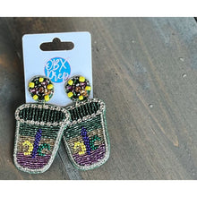 Load image into Gallery viewer, Mardi Gras Seed Beaded Party Cup Shot Glass Dangle Earrings - OBX Prep
