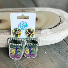 Load image into Gallery viewer, Mardi Gras Seed Beaded Party Cup Shot Glass Dangle Earrings - OBX Prep
