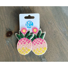 Load image into Gallery viewer, Bright Summer Pink Pineapple Seed Bead Dangle Earrings - OBX Prep
