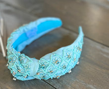 Load image into Gallery viewer, Ocean Blue Beaded Headband with Rhinestone Details S
