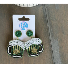 Load image into Gallery viewer, St Patrick&#39;s Day Clover Beer Pearl Beaded Dangle Earrings - OBX Prep
