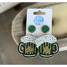 Load image into Gallery viewer, St Patrick&#39;s Day Clover Beer Pearl Beaded Dangle Earrings - OBX Prep
