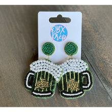 Load image into Gallery viewer, St Patrick&#39;s Day Clover Beer Pearl Beaded Dangle Earrings - OBX Prep
