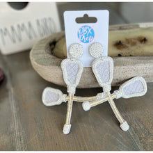 Load image into Gallery viewer, Lacrosse Sticks Seed Beaded Lax Dangle Earrings - OBX Prep
