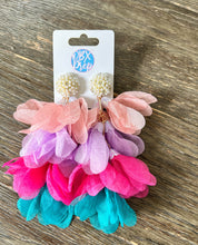 Load image into Gallery viewer, Floral Petal Statement Earrings with Faux Pearl Posts.
