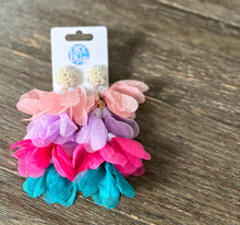 Load image into Gallery viewer, Floral Petal Statement Earrings with Faux Pearl Posts.
