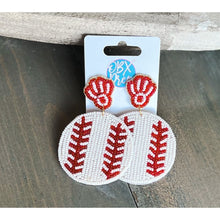 Load image into Gallery viewer, Baseball with Mitt Seed Beaded Drop Earrings - OBX Prep
