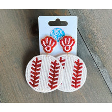 Load image into Gallery viewer, Baseball with Mitt Seed Beaded Drop Earrings - OBX Prep
