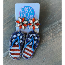 Load image into Gallery viewer, Patriotic Handmade Red White and Blue Flip Flop Earrings - OBX Prep
