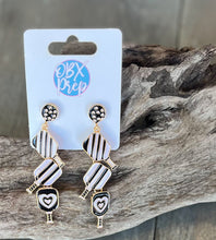 Load image into Gallery viewer, Jenny Pickleball Paddle and Ball Triple Linked Enamel Dangle Earrings.
