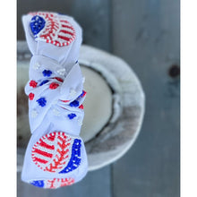 Load image into Gallery viewer, Patriotic Baseball Seed Beaded Top Knot Headband - OBX Prep
