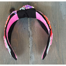 Load image into Gallery viewer, Pink Red Roses Embroidered Seed Beaded Top Knot Headband - OBX Prep
