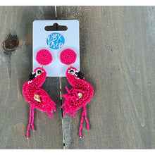 Load image into Gallery viewer, Long Flamingo Seed Bead Dangle Earrings - OBX Prep
