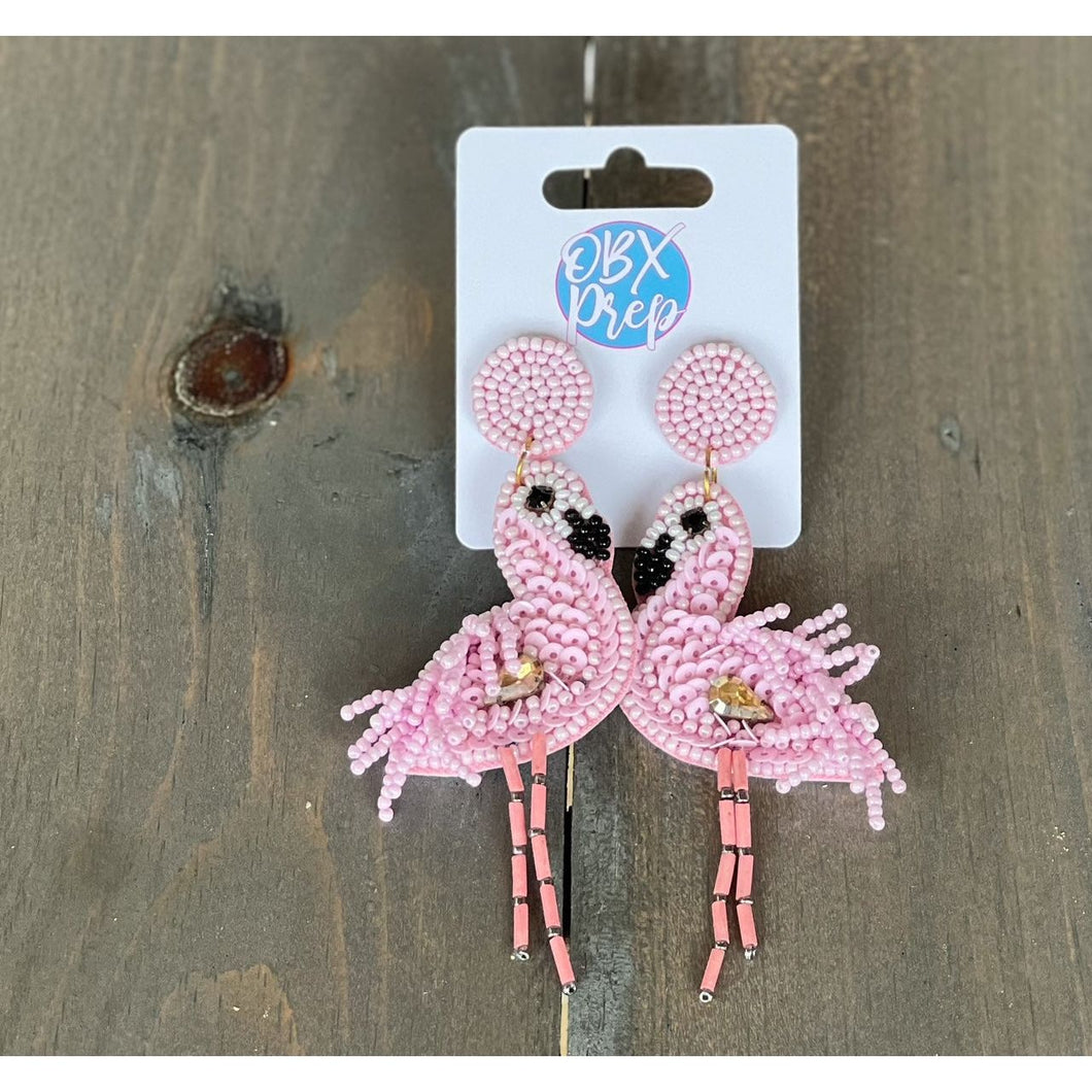 Long Flamingo Seed Bead Dangle Earrings - OBX Prep