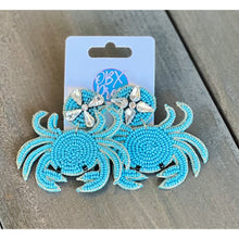Load image into Gallery viewer, Blue Crab Seed Beaded Beachy Prep Dangle Earrings - OBX Prep

